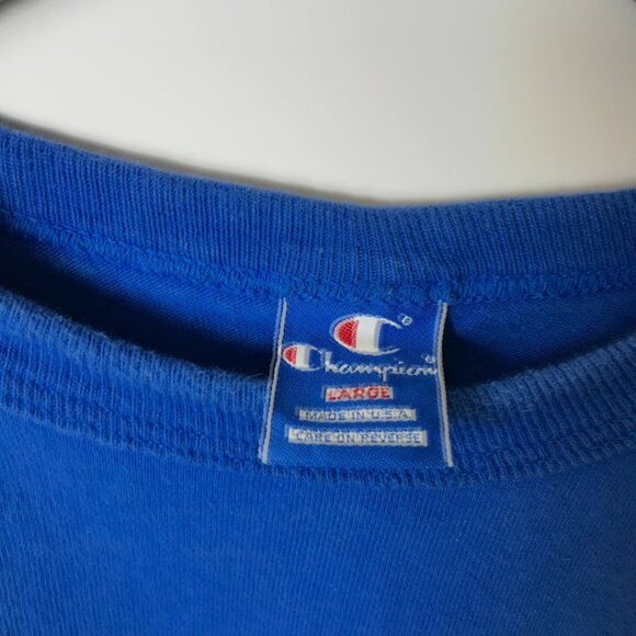Vintage 90s Champion T Shirt Blue Large L USA Graphic Tee Long Sleeve Solid - Picture 16 of 16